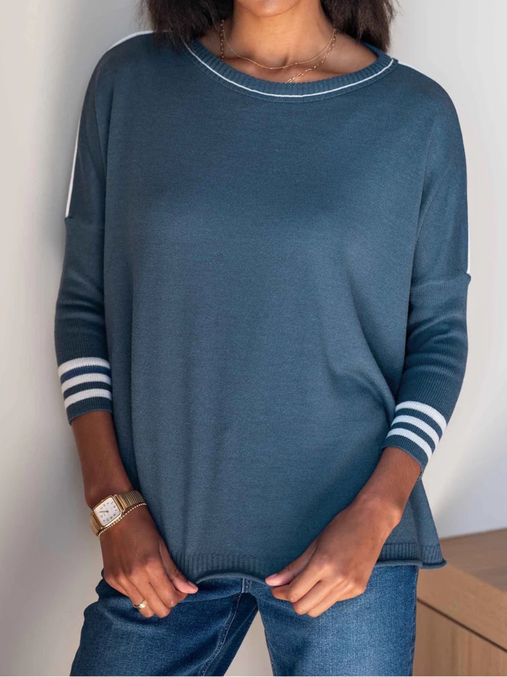 MERSEA Catalina Crewneck Sweater Blue White Sport Oversized OS